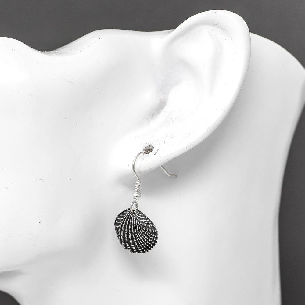 Thai Cockle Drop Earrings - Oxidised Silver by Silverfish