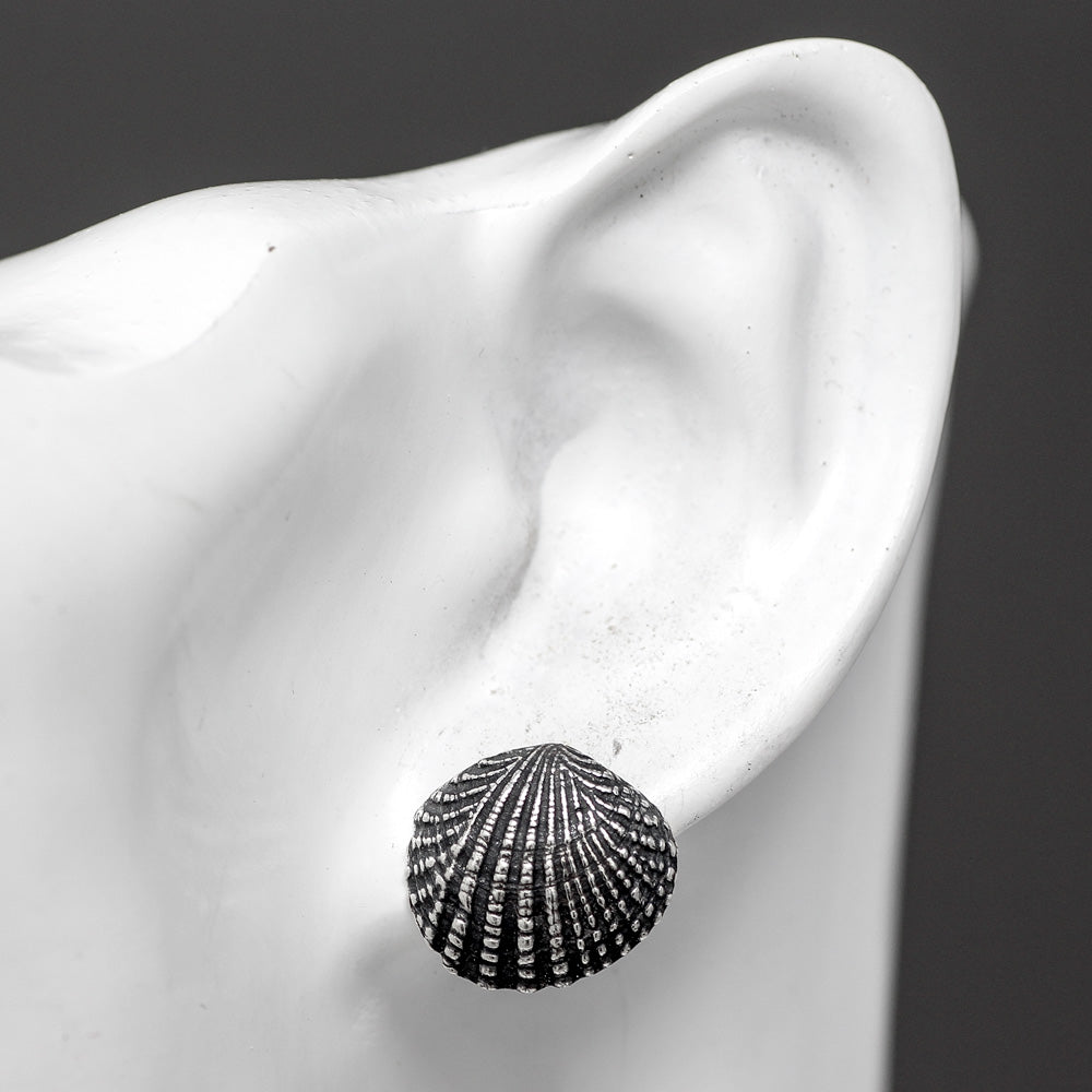 Thai Cockle Stud Earrings - Oxidised Silver by Silverfish