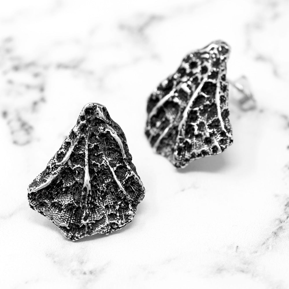 Fan Coral Stud Earrings - Oxidised Silver by Silverfish