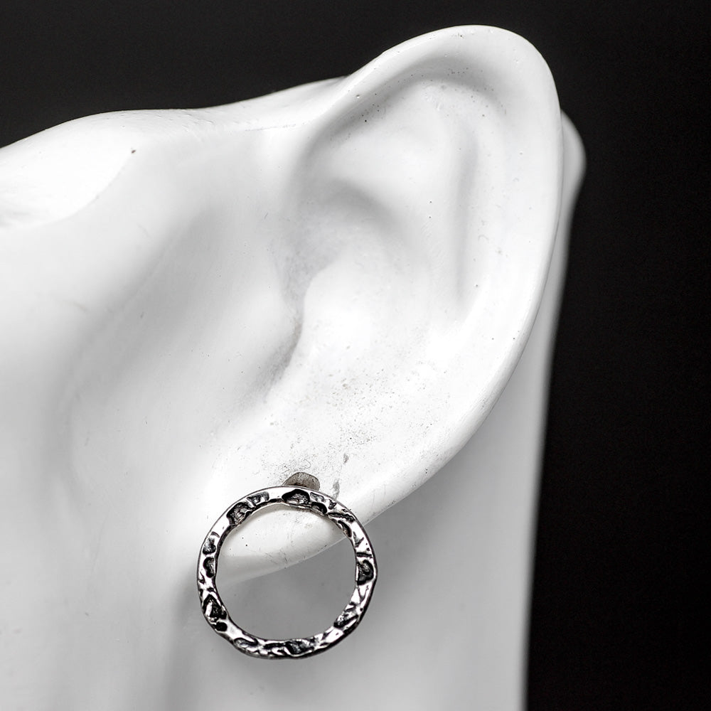 Flora Circle Studs - Medium - Oxidised Silver by Silverfish