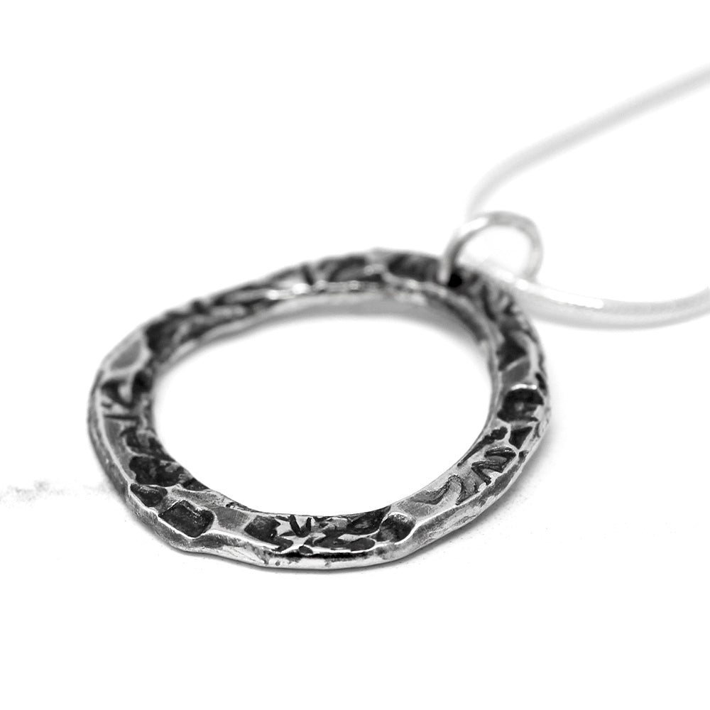Flora Circle Pendant - Large - Oxidised Silver by Silverfish