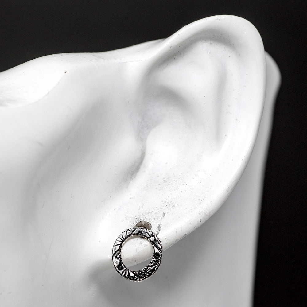 Flora Circle Studs - Small - Oxidised Silver by Silverfish