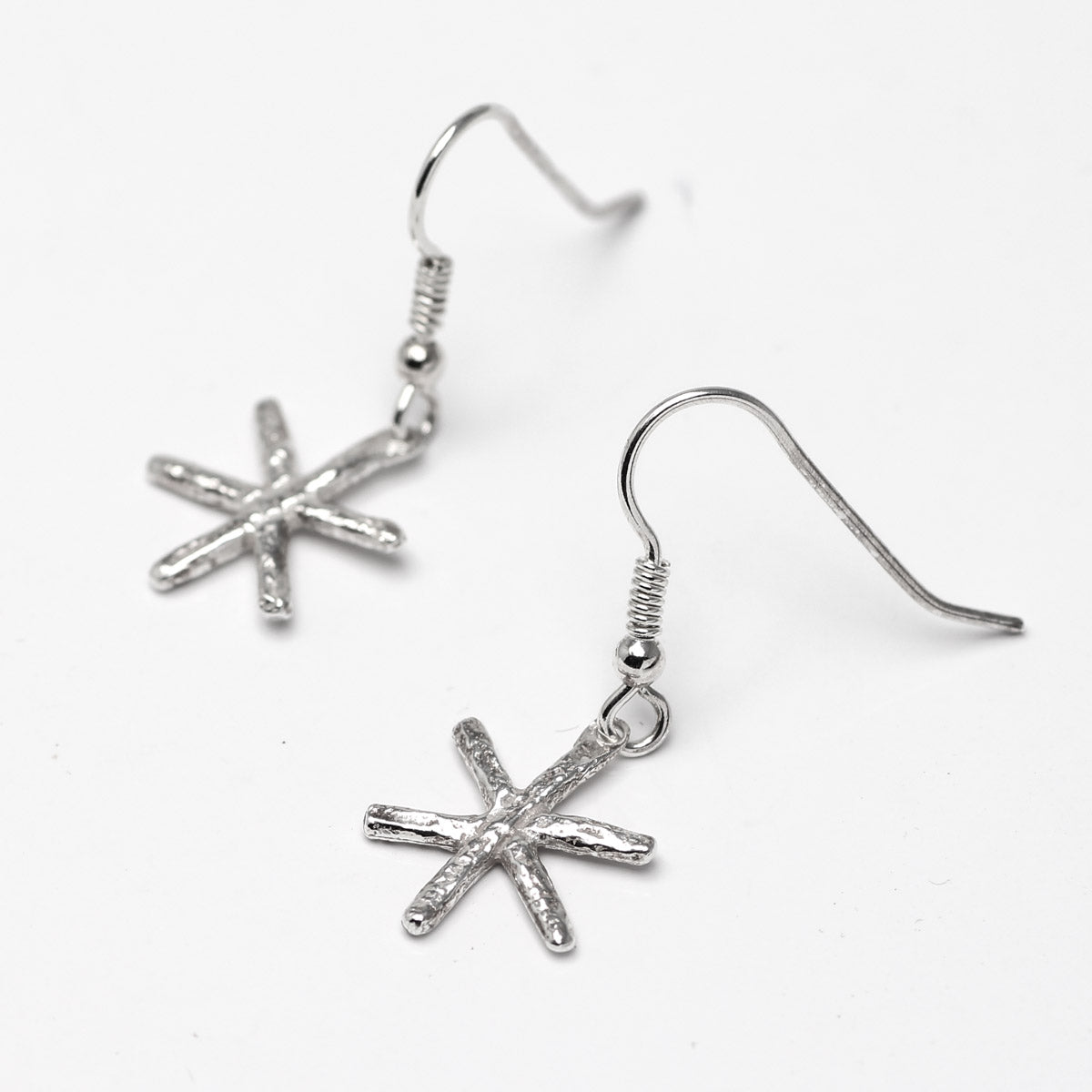Snowflake Silver Drop Earrings - Small by Silverfish