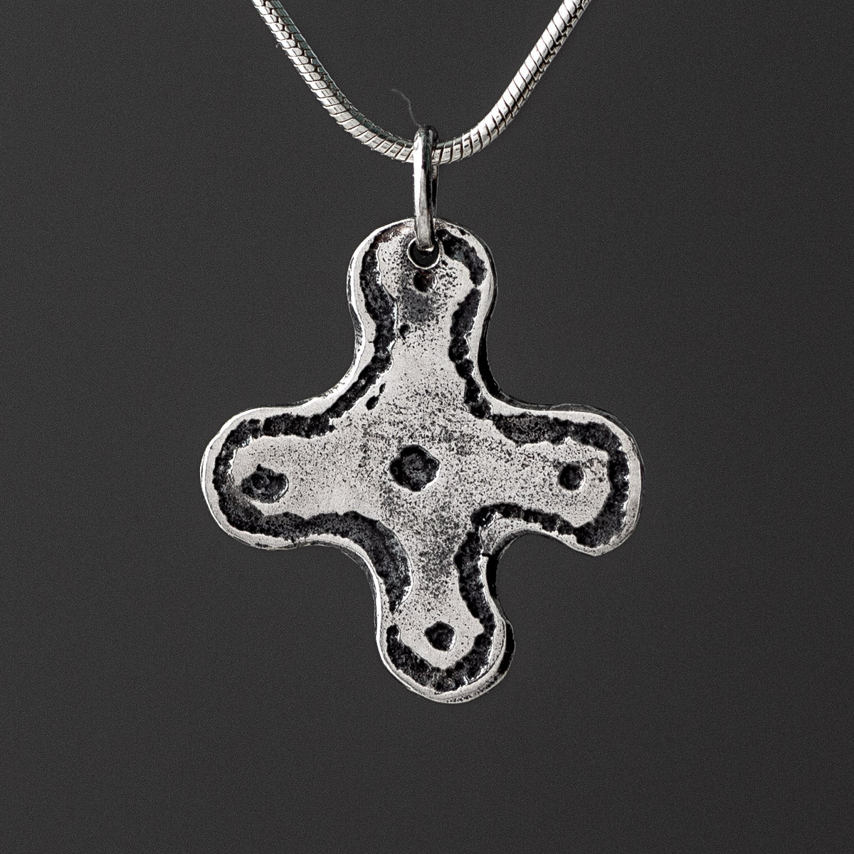 Camunian Rose Oxidised Silver Pendant by Silverfish