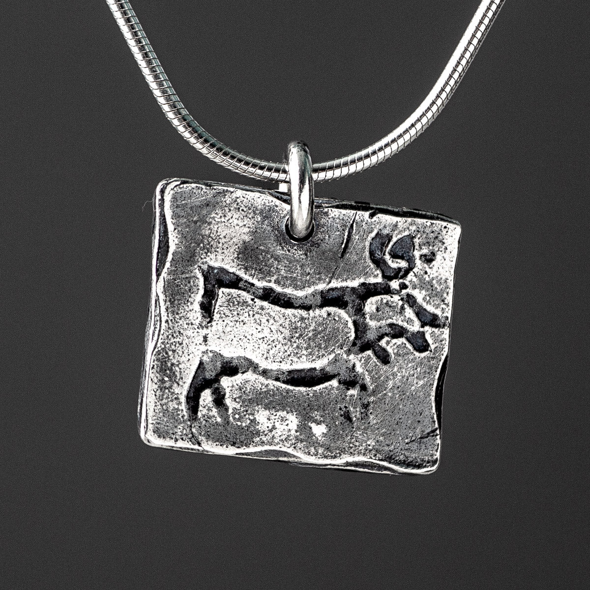 Norwegian Stag Rock Art Oxidised Silver Pendant by Silverfish