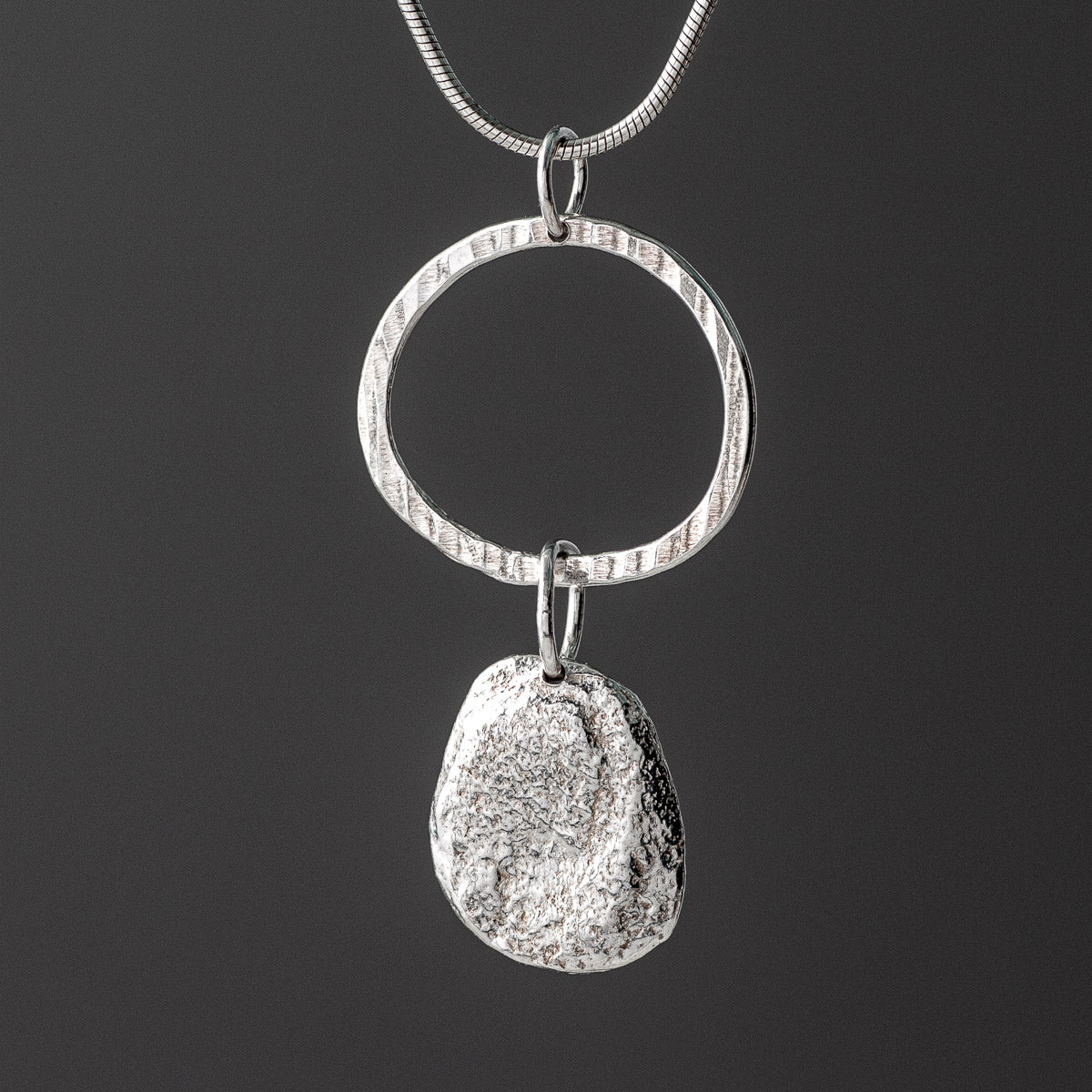 Pebble & Circle Silver Pendant - Medium Textured by Silverfish