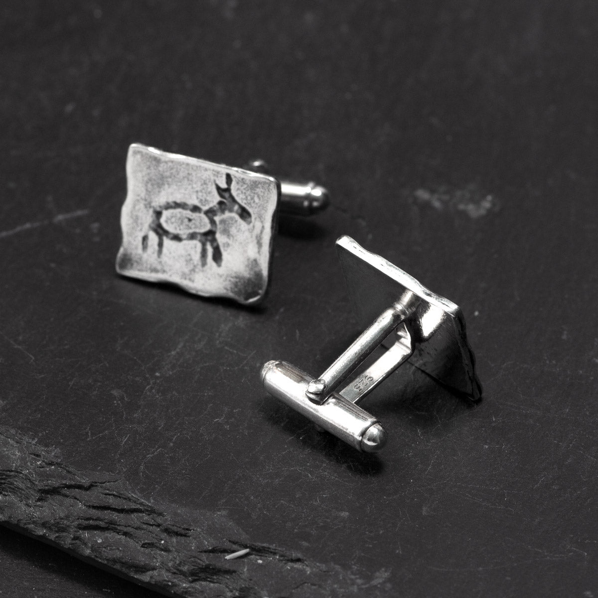 Norwegian Does Rock Art Oxidised Silver Cufflinks by Silverfish