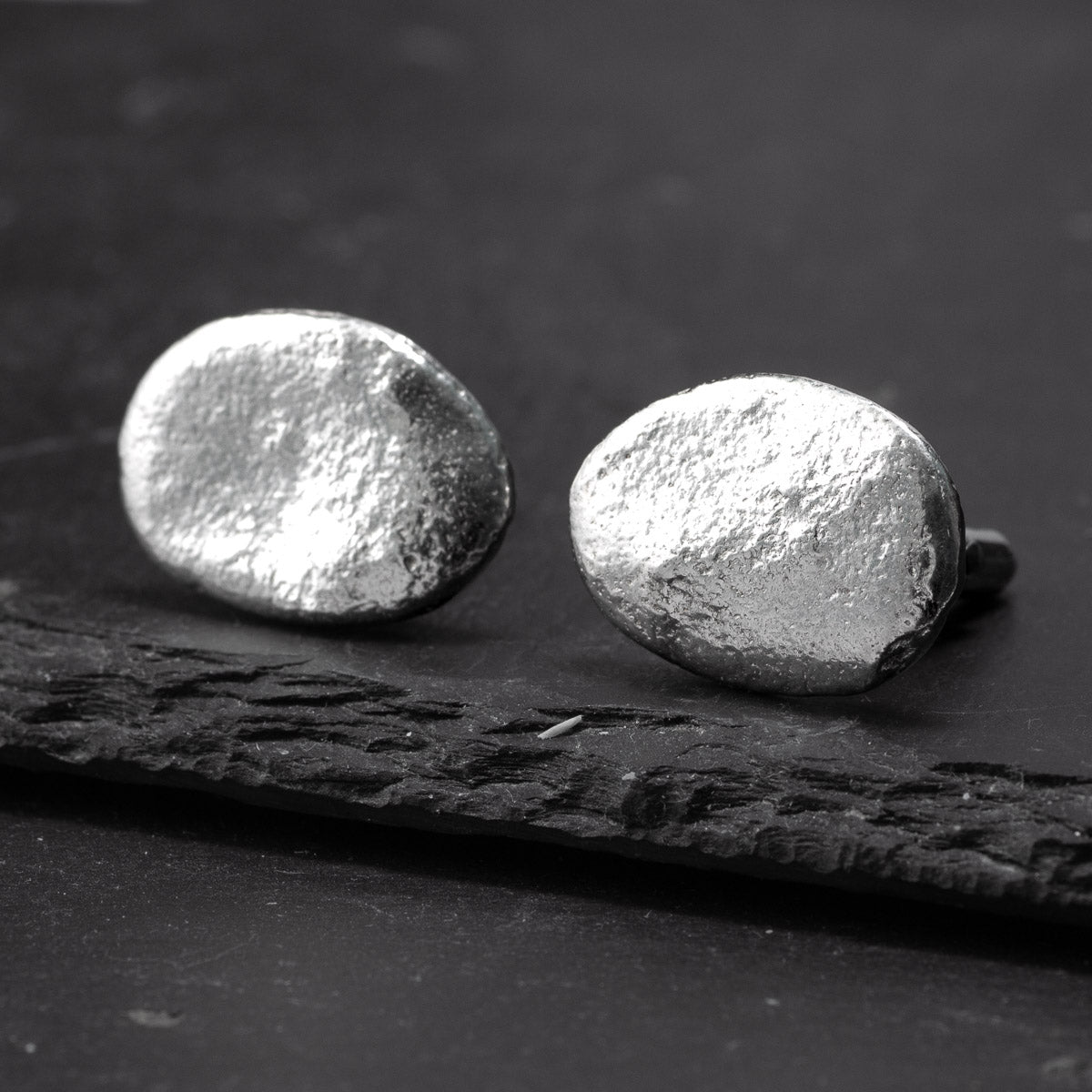 Pebble Silver Cufflinks - Large Textured by Silverfish