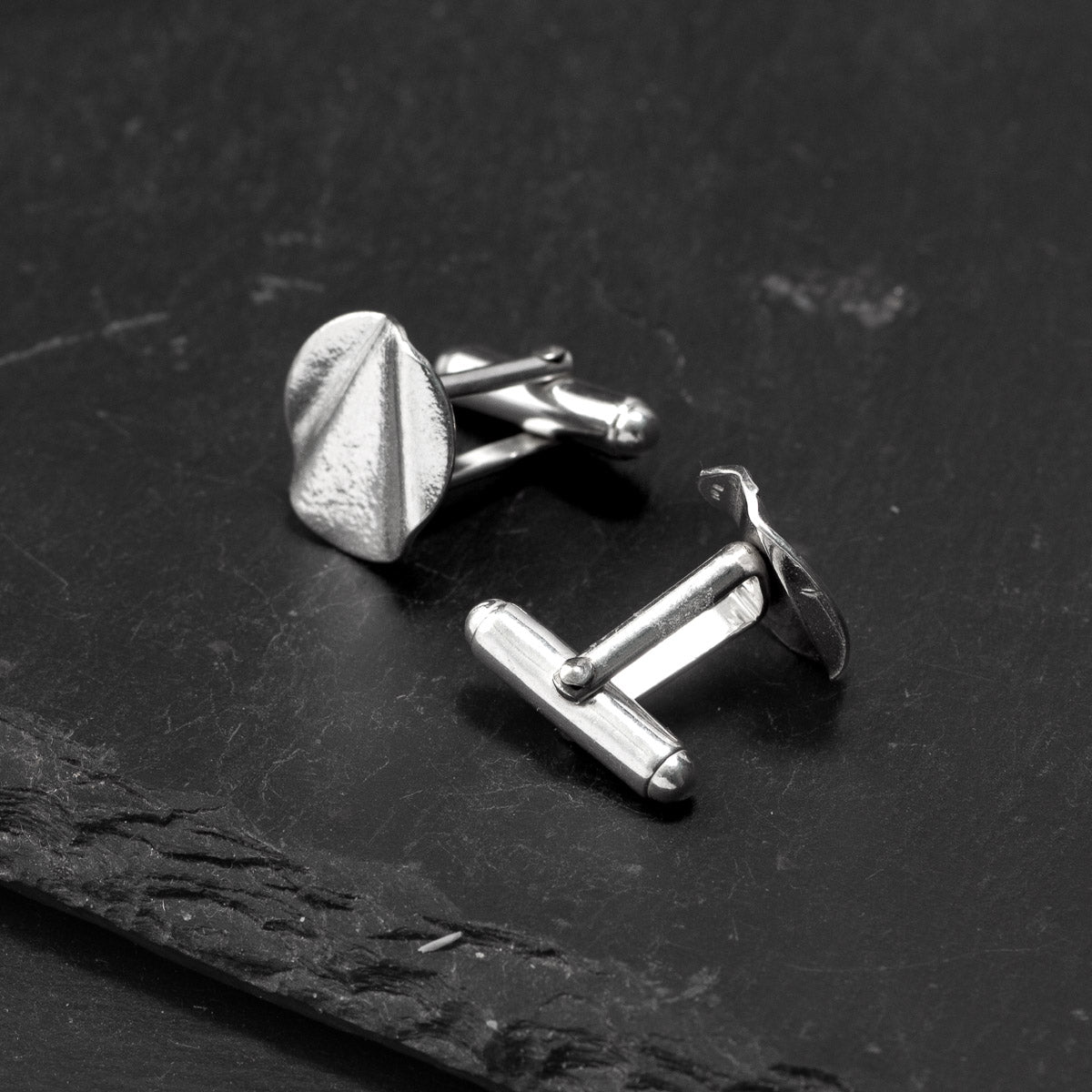 Ribbon Disc Silver Cufflinks by Silverfish