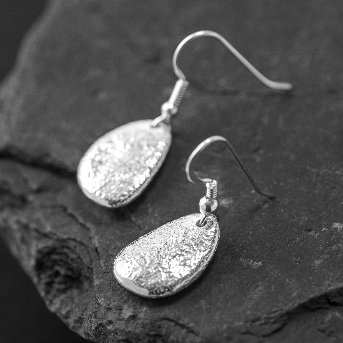 Pebble Silver Drop Earrings - Medium Round by Silverfish