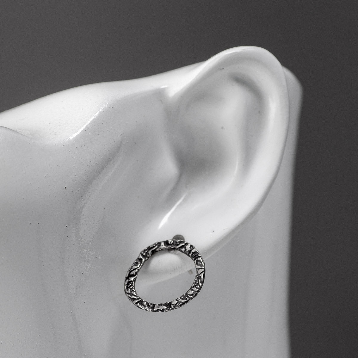 Flora Circle Studs - Large - Oxidised Silver by Silverfish