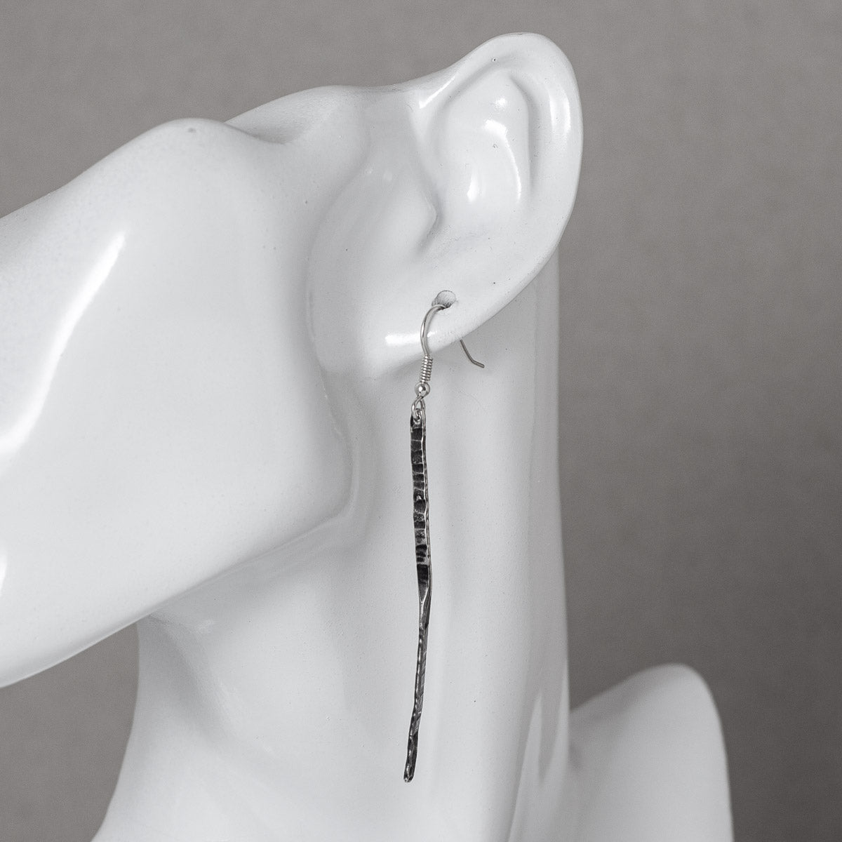 Forged Oxidised Silver Drop Earrings - Long by Silverfish