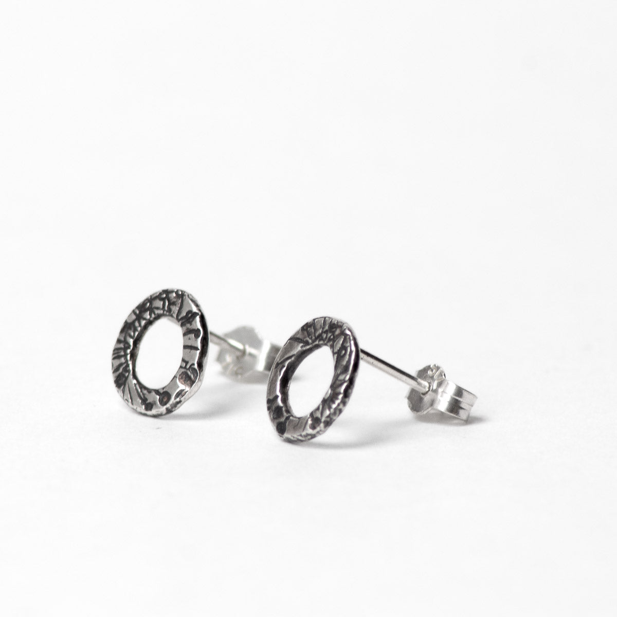 Flora Circle Studs - Tiny - Oxidised Silver by Silverfish