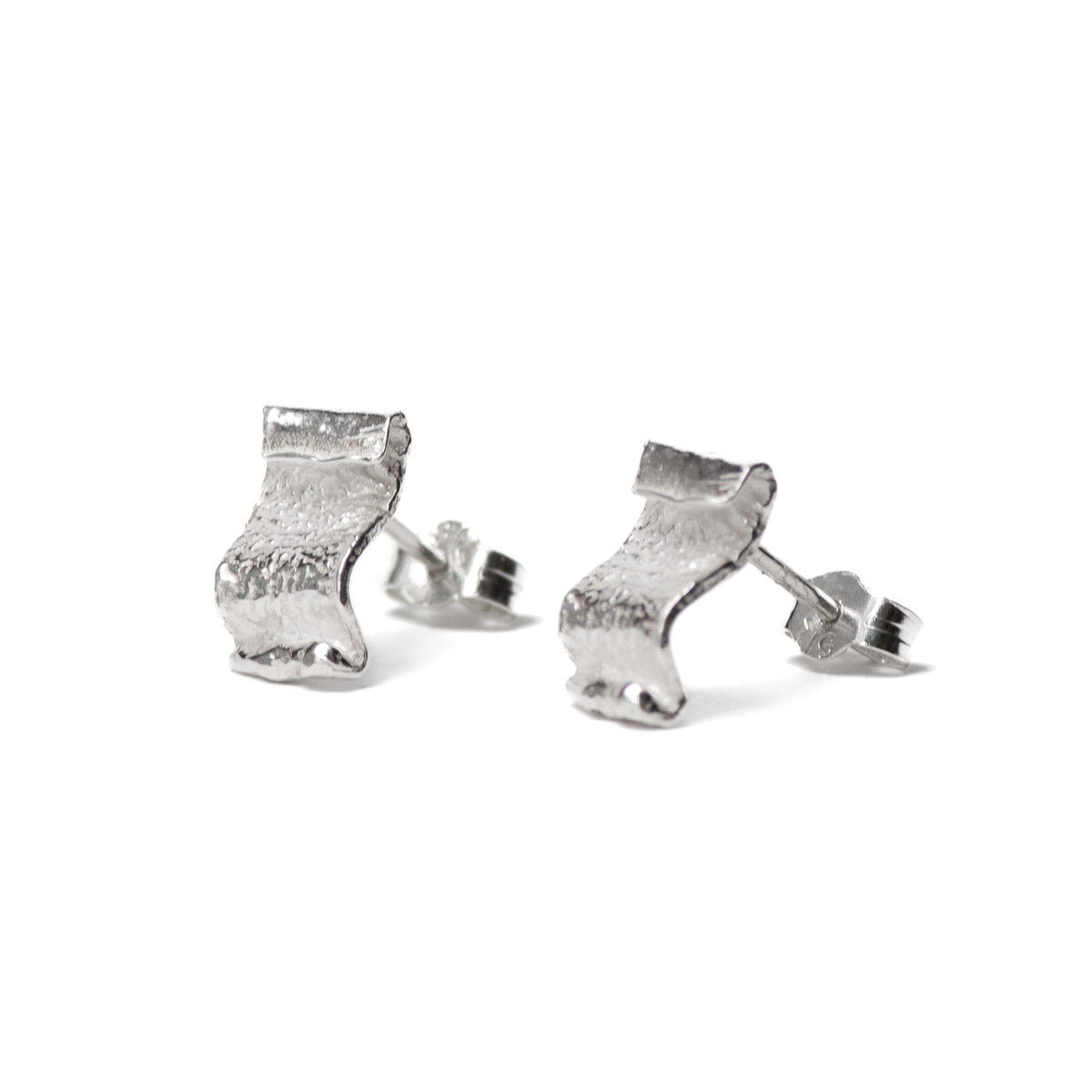 Ribbon Silver Stud Earrings - Narrow by Silverfish