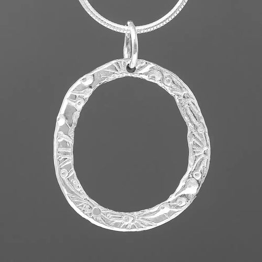 Flora Circle Pendant - Large - Silver by Silverfish