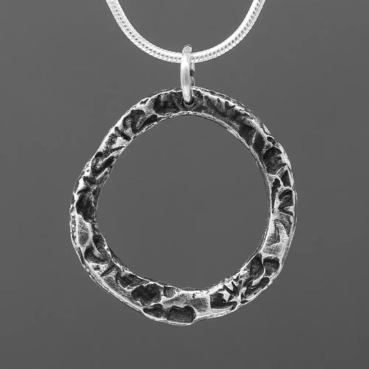 Flora Circle Pendant - Large - Oxidised Silver by Silverfish