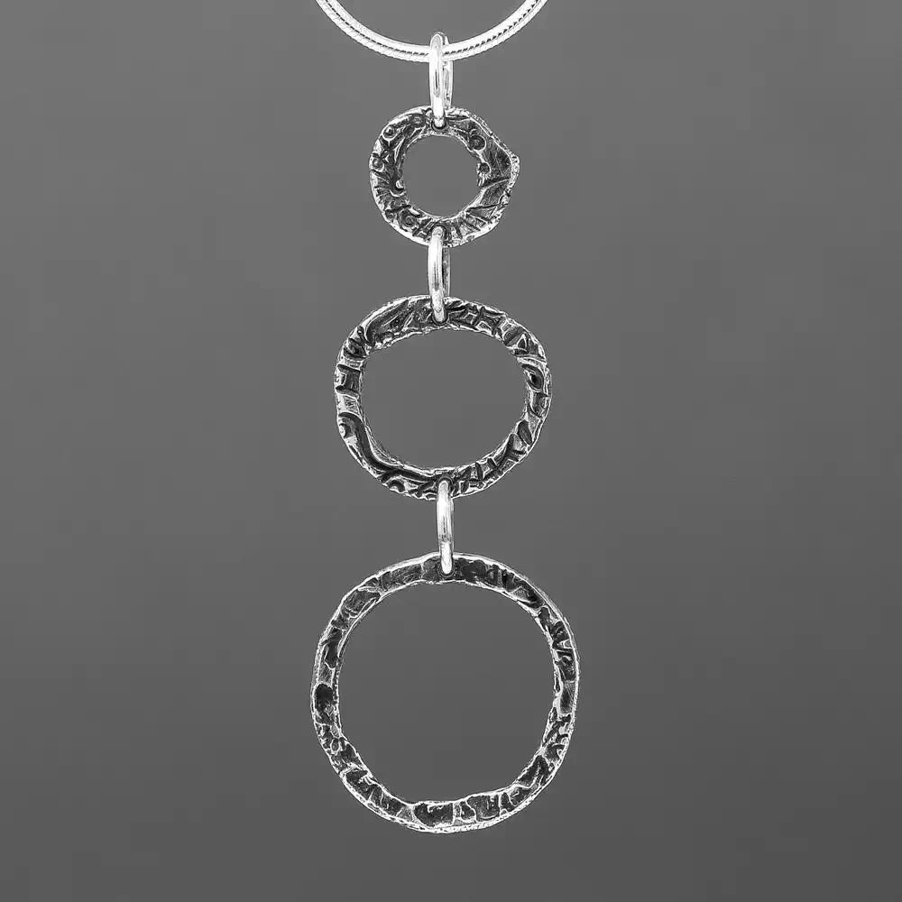 Flora Circle Pendant - Triple - Large - Oxidised Silver by Silverfish