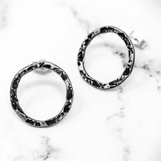 Flora Circle Studs - Medium - Oxidised Silver by Silverfish