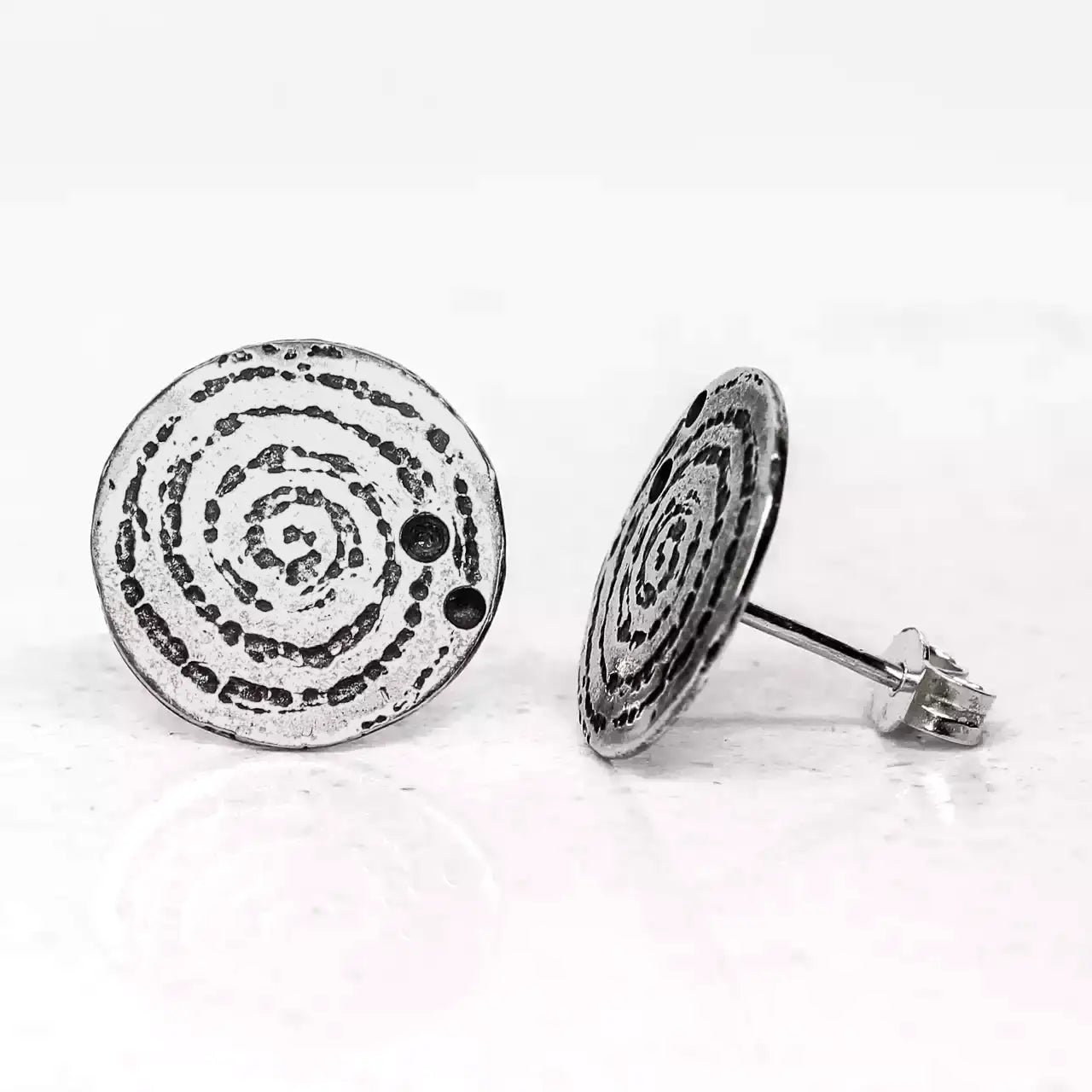 Llanbedr Spiral Oxidised Silver Stud Earrings by Silverfish