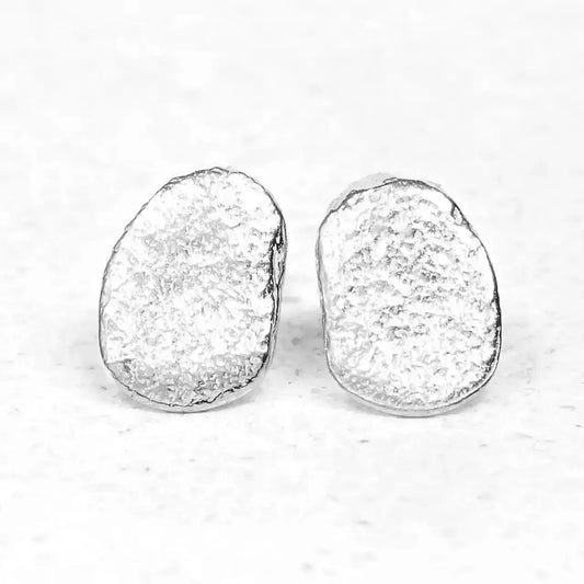 Pebble Silver Stud Earrings - Textured by Silverfish