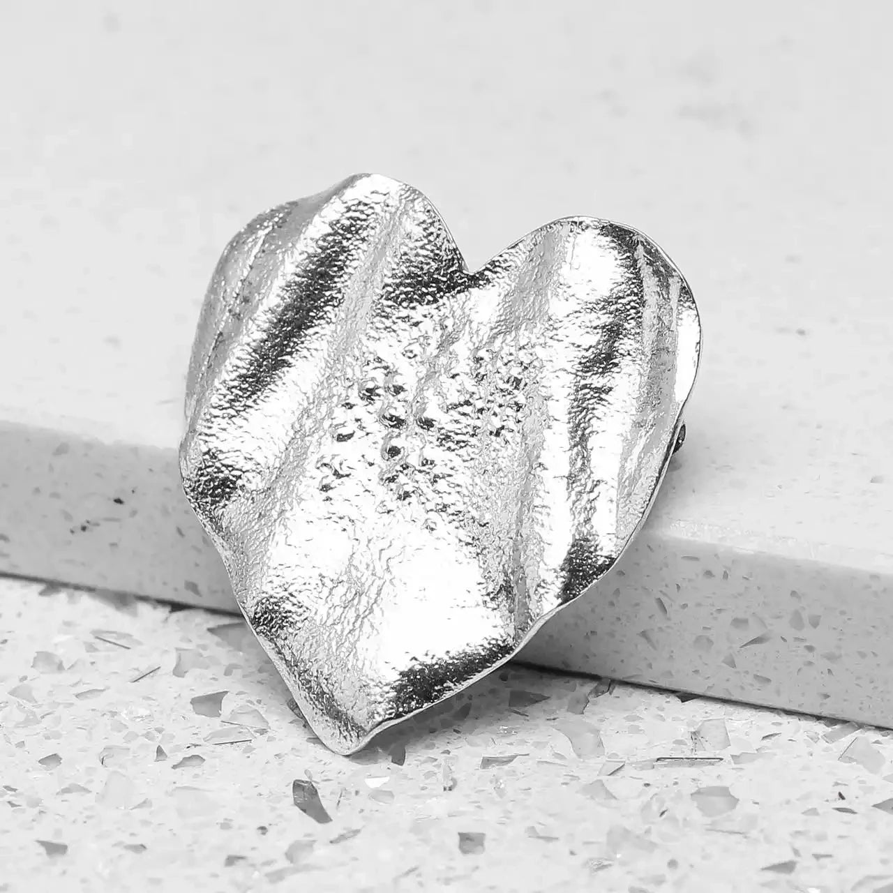 Ribbon Heart Silver Brooch by Silverfish