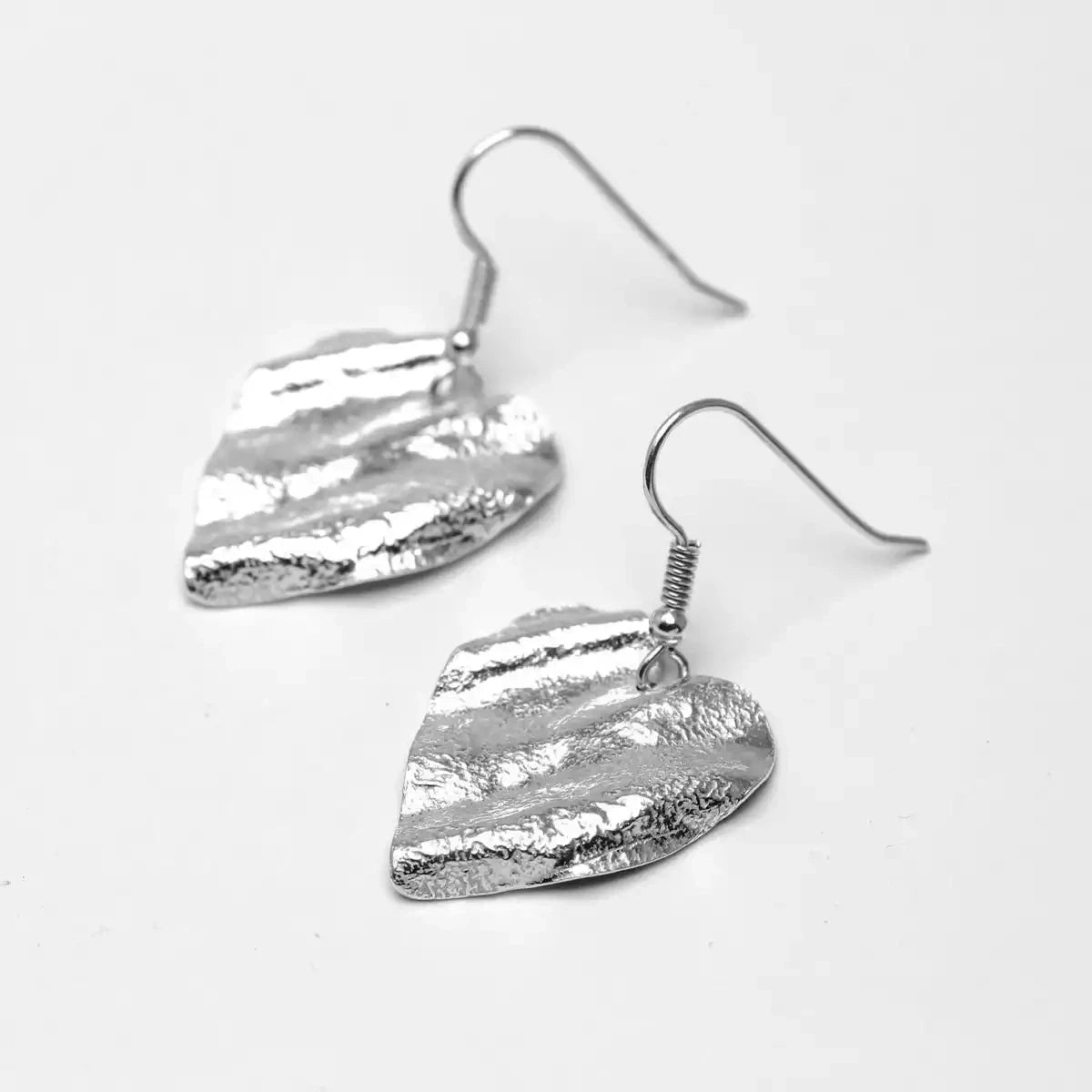 Ribbon Heart Silver Drop Earrings - Medium by Silverfish