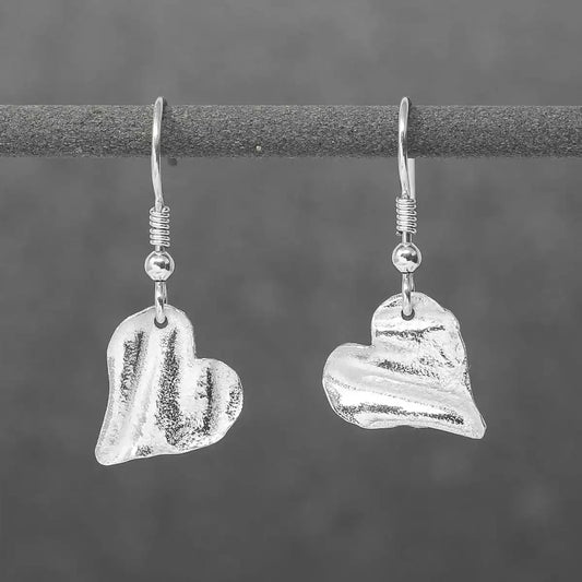 Ribbon Heart Silver Drop Earrings - Tiny by Silverfish