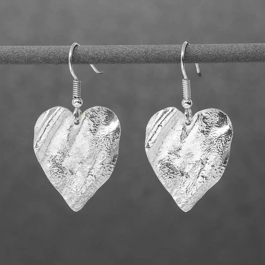 Ribbon Heart Silver Drop Earrings - Medium by Silverfish