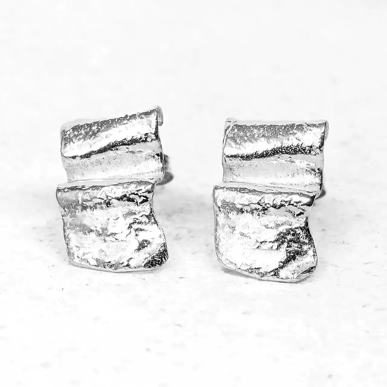 Ribbon Silver Stud Earrings - Wide by Silverfish