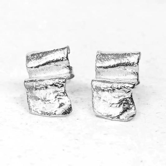 Ribbon Silver Stud Earrings - Wide by Silverfish