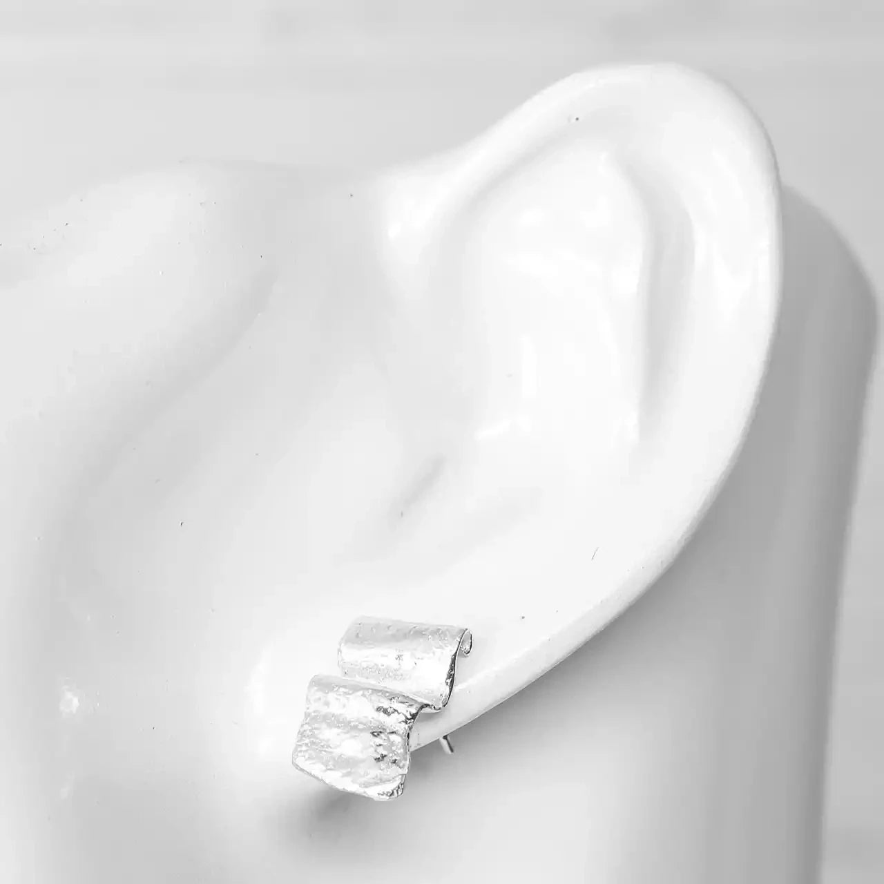 Ribbon Silver Stud Earrings - Wide by Silverfish