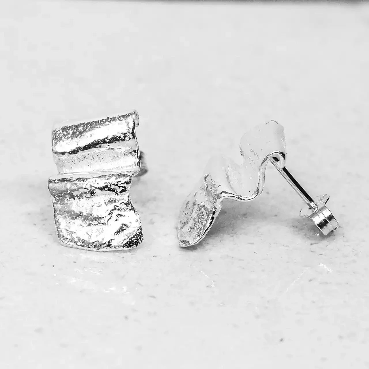 Ribbon Silver Stud Earrings - Wide by Silverfish