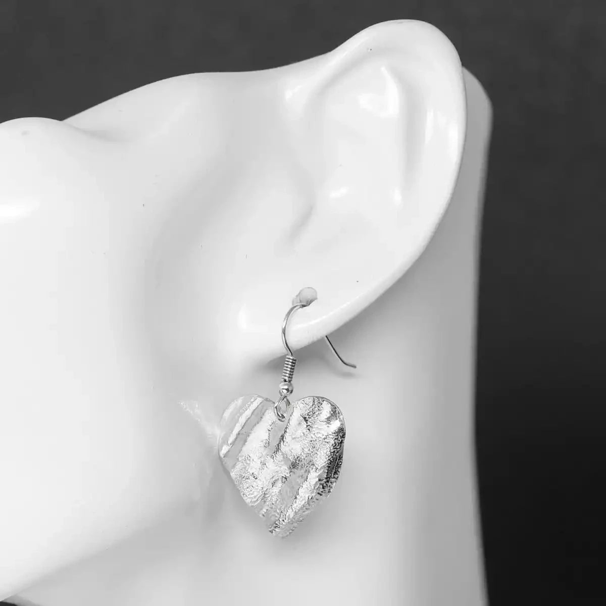 Ribbon Heart Silver Drop Earrings - Medium by Silverfish