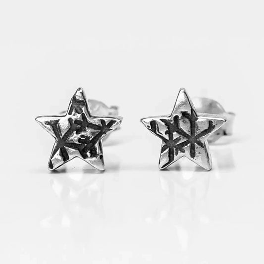 Stamped Star Oxidised Silver Stud Earrings by Silverfish