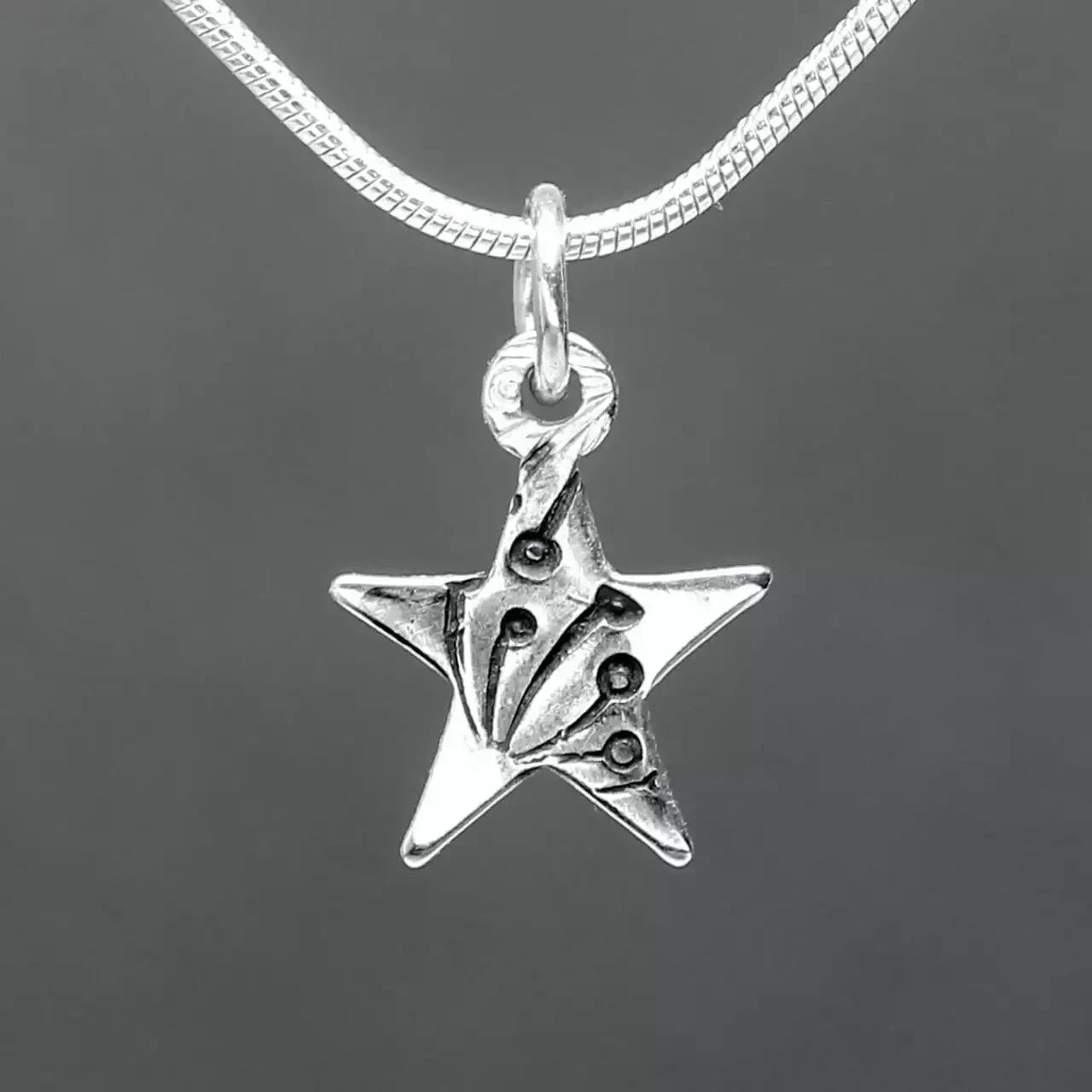 Stamped Star Oxidised Silver Pendant by Silverfish