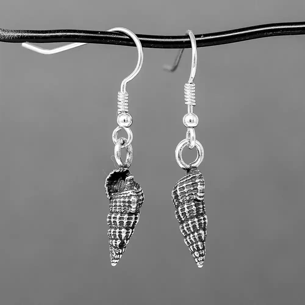 Thai Conch Drop Earrings - Oxidised Silver by Silverfish