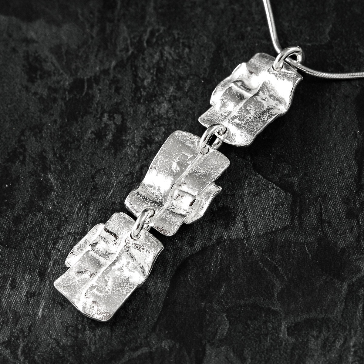 Patchwork Ribbon Triple Silver Pendant by Silverfish