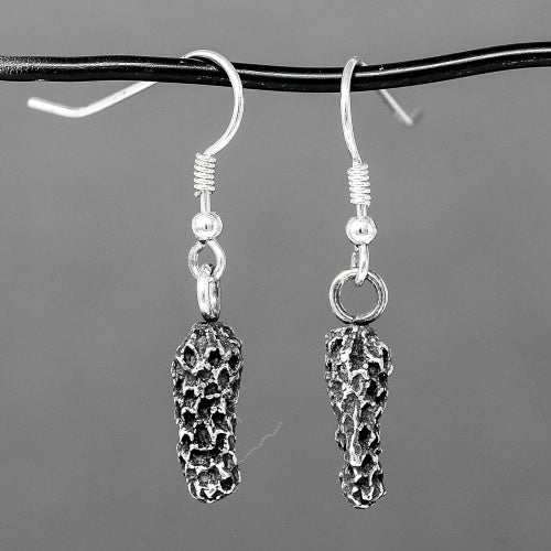 Short Coral Drop Earrings - Oxidised Silver by Silverfish