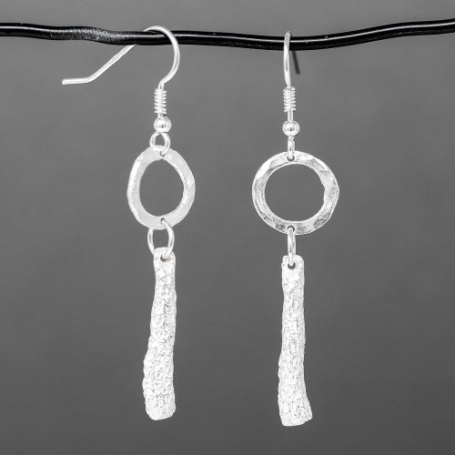 Long Coral and Circle Drop Earrings - Silver by Silverfish