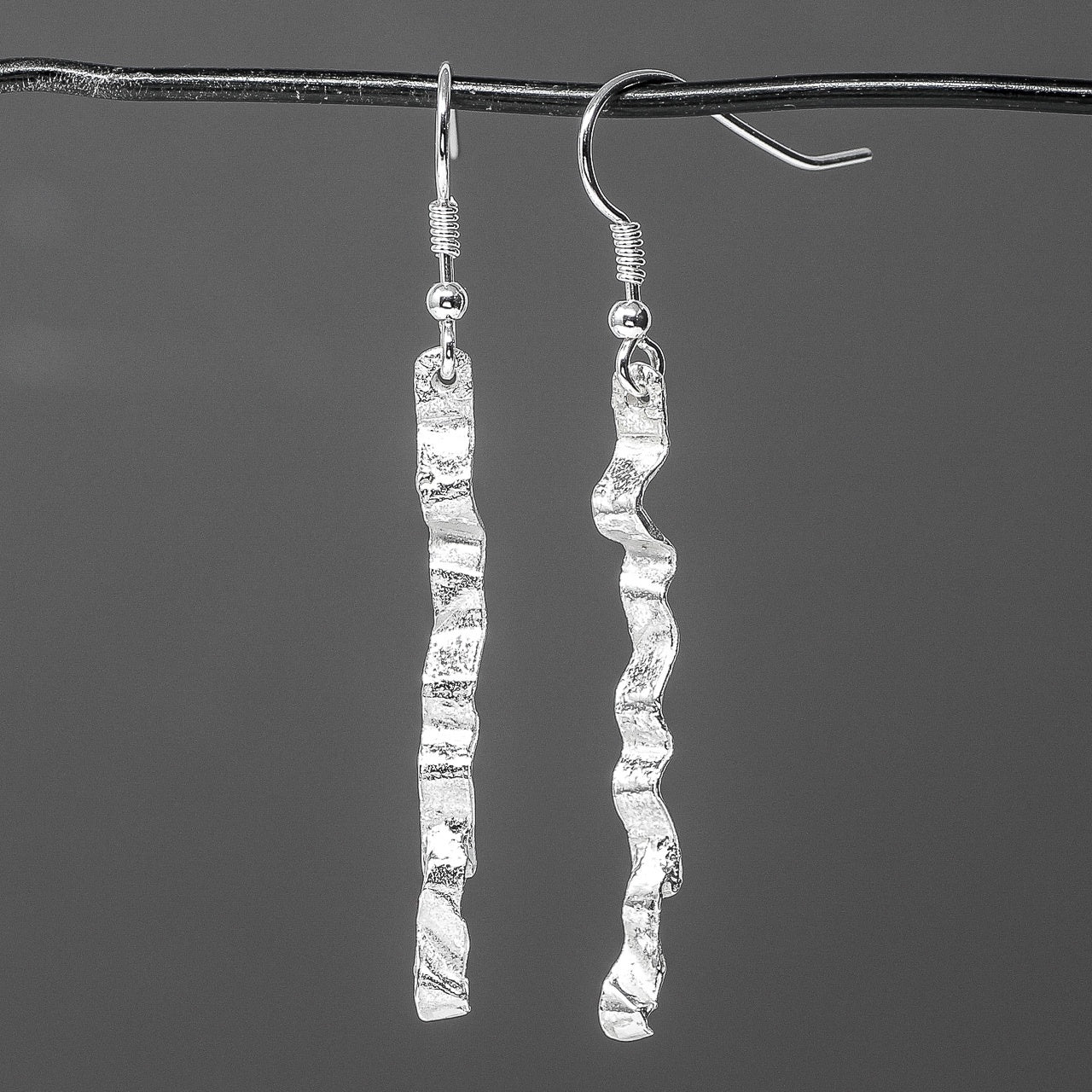 Ribbon Silver Drop Earrings - Skinny by Silverfish