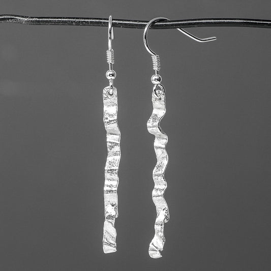 Ribbon Silver Drop Earrings - Skinny by Silverfish