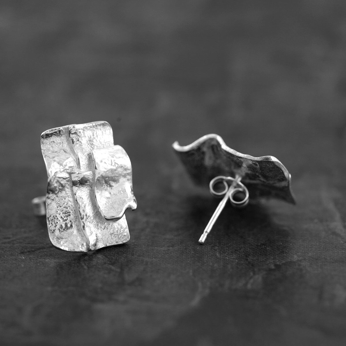 Patchwork Ribbon Silver Stud Earrings by Silverfish