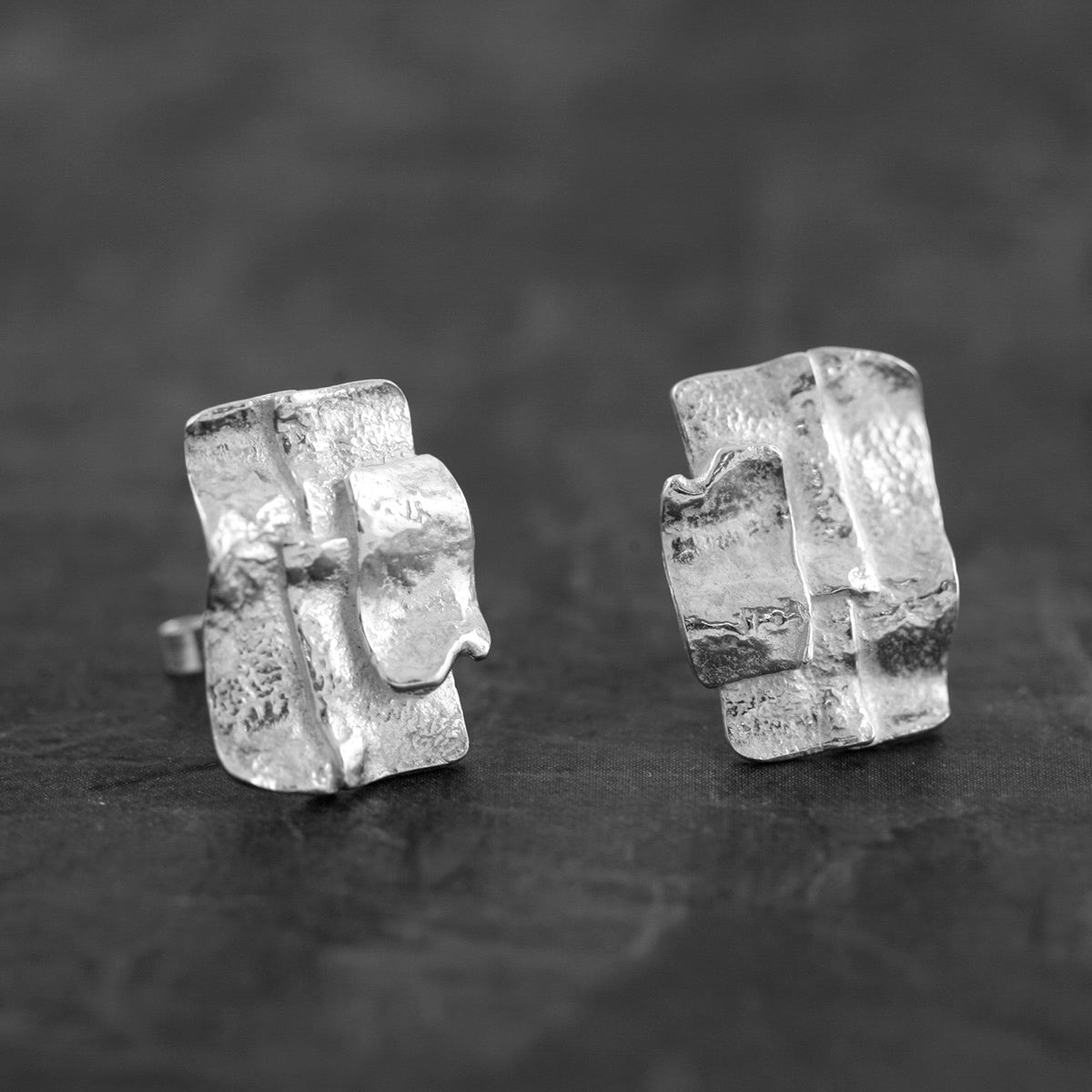 Patchwork Ribbon Silver Stud Earrings by Silverfish