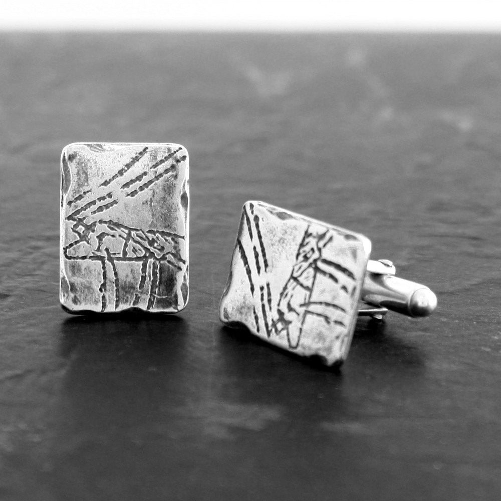 Cathole Cave Art Oxidised SilverÿCufflinks by Silverfish