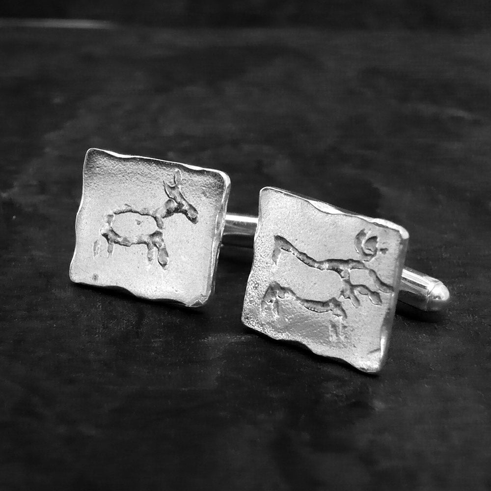 Norwegian Stag and Doe Rock Art Silver Cufflinks by Silverfish