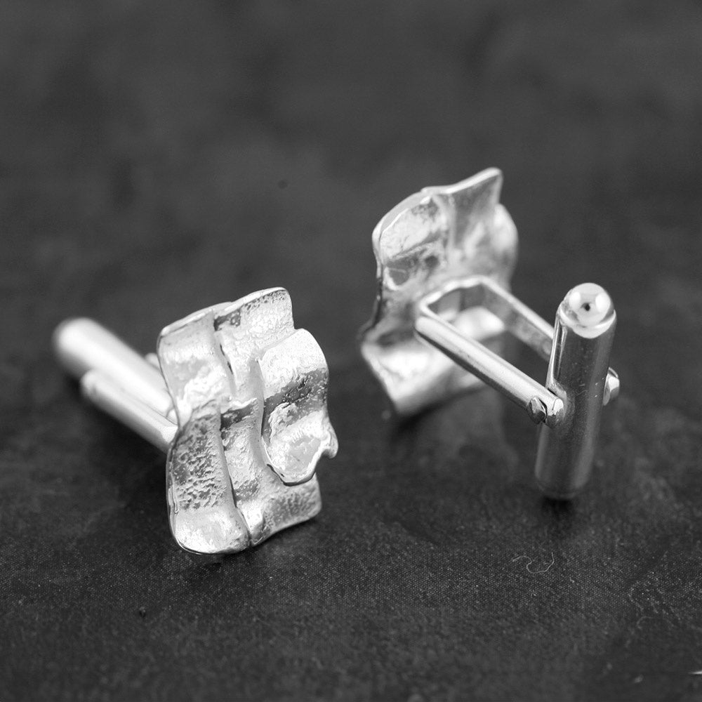 Patchwork Ribbon Silver Cufflinks by Silverfish