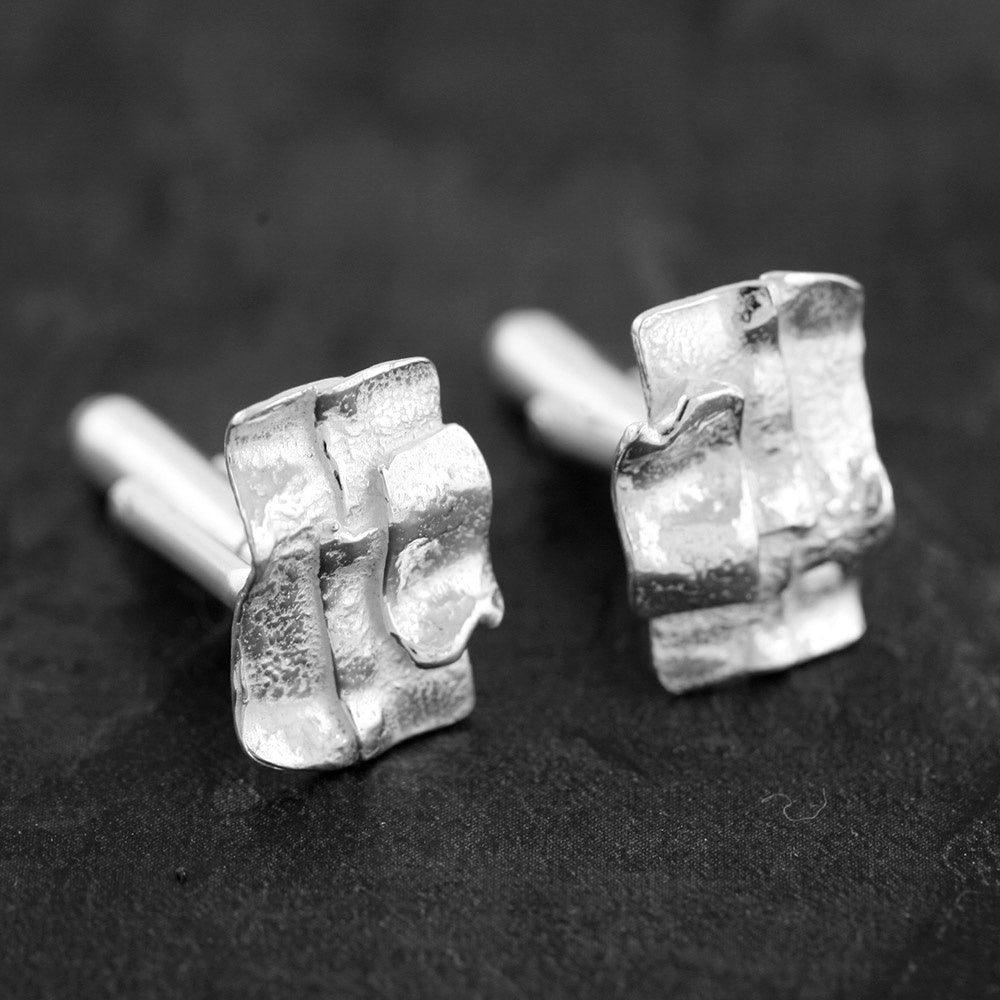 Patchwork Ribbon Silver Cufflinks by Silverfish