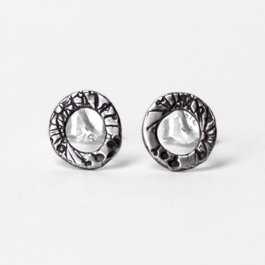 Flora Circle Studs - Tiny - Oxidised Silver by Silverfish