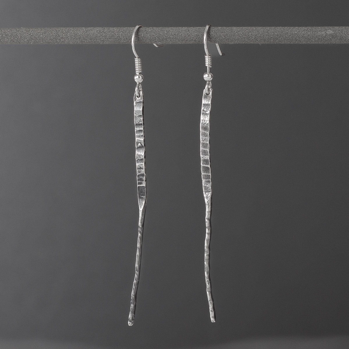 Forged Oxidised Silver Drop Earrings - Long by Silverfish