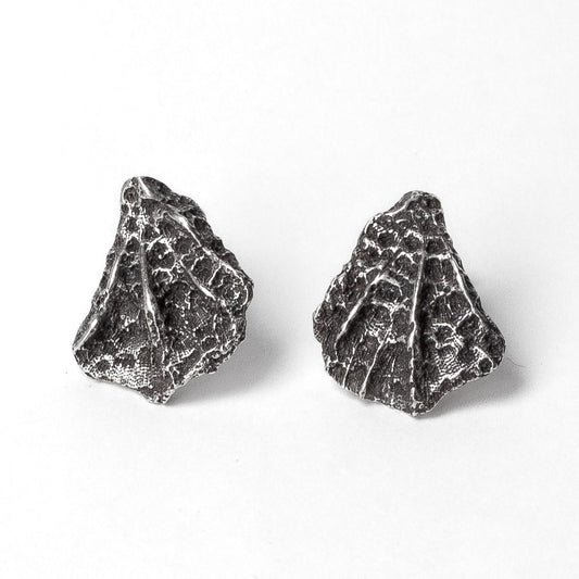 Fan Coral Stud Earrings - Oxidised Silver by Silverfish